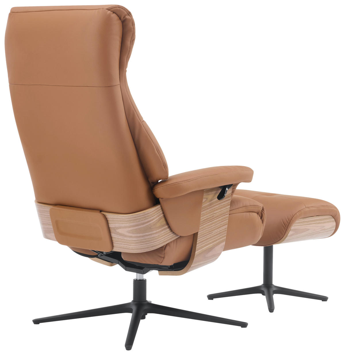 RELAXSESSELSET Lederlook Echtleder Hocker    - Schwarz/Braun, Design, Leder/Holz (78/111/81cm) - Livetastic