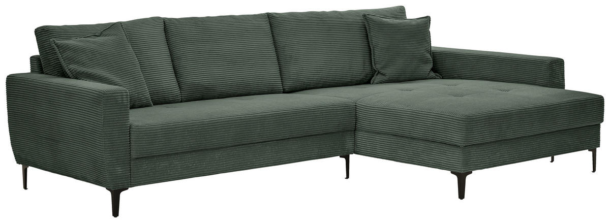 ECKSOFA Waldgrün Cord  - Waldgrün/Schwarz, Design, Textil/Metall (283/174cm) - Xora