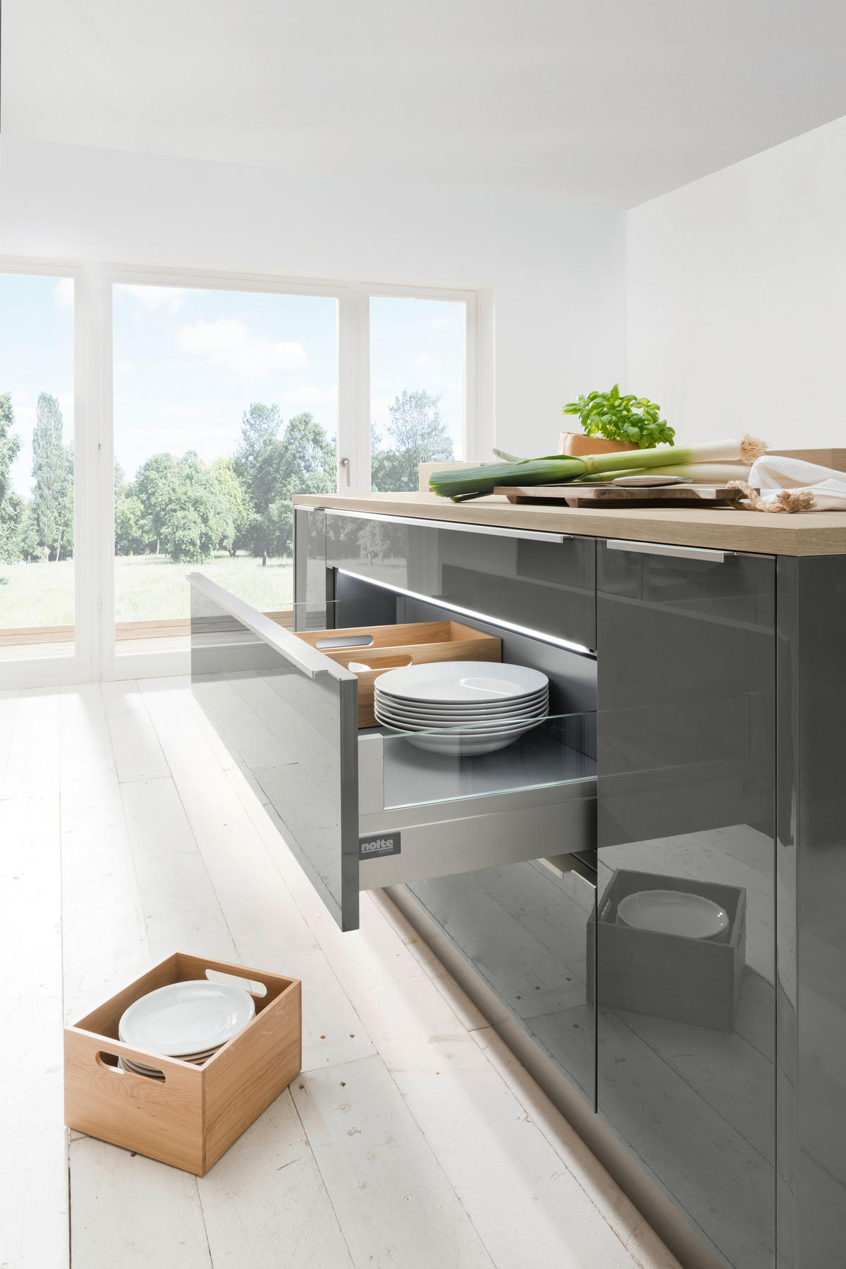 EINBAUKÜCHE LUX  - Eichefarben/Grau, Design, Holzwerkstoff - Nolte Küchen