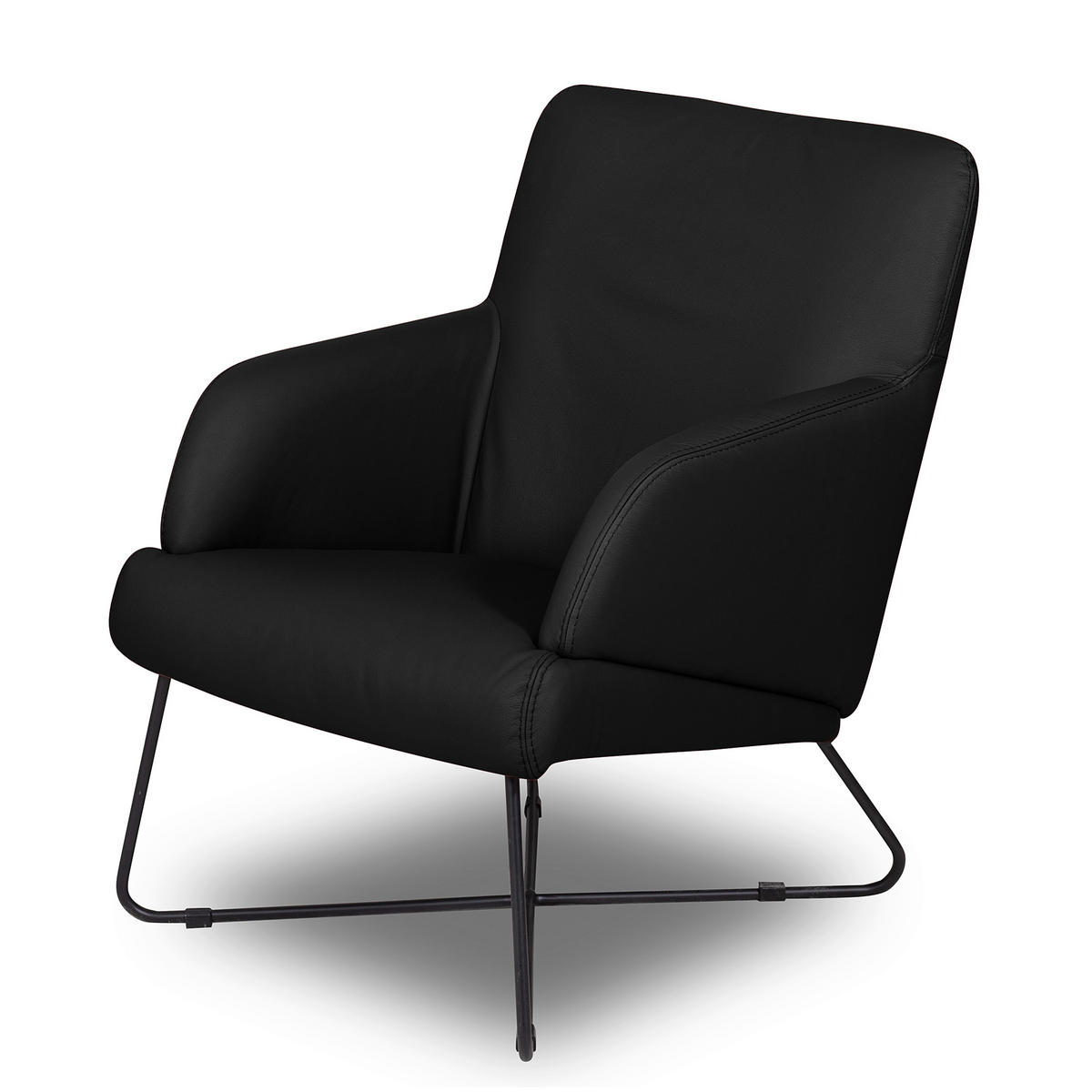 SESSEL in Echtleder Schwarz  - Schwarz, Design, Leder/Metall (67/87/74cm) - Livetastic