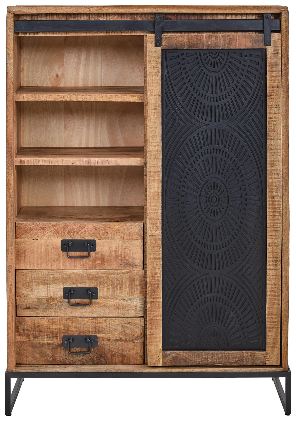 HIGHBOARD  100/150/40 cm 3 Schublade(n)  - Schwarz/Naturfarben, LIFESTYLE, Holz/Metall (100/150/40cm) - Landscape
