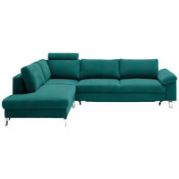 ECKSOFA in Velours Petrol  - Chromfarben/Petrol, Design, Textil/Metall (200/282cm) - Pure Home Lifestyle