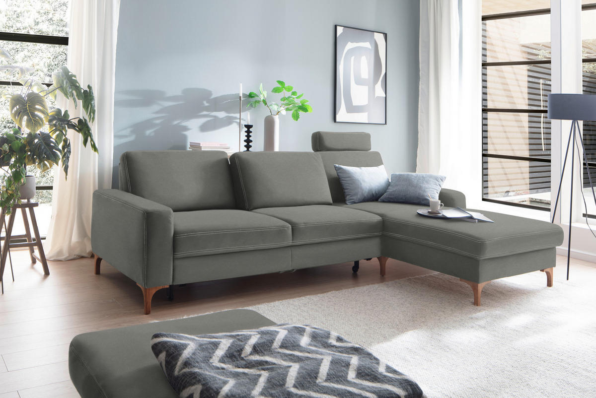 ECKSOFA in Mikrofaser Hellgrau  - Eichefarben/Beige, Design, Holz/Textil (278/185cm) - Pure Home Lifestyle