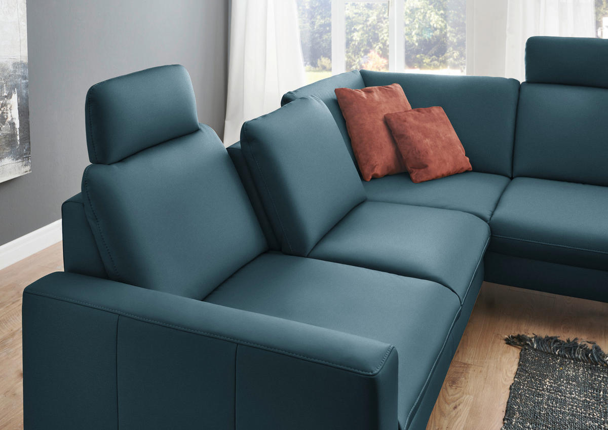 ECKSOFA in Echtleder Blau  250/194 cm  - Blau/Schwarz, Design, Leder/Metall (250/194cm) - Beldomo Premium