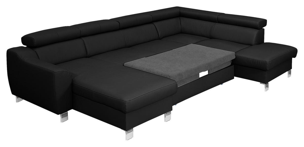 WOHNLANDSCHAFT in Lederlook Echtleder Schwarz  - Chromfarben/Schwarz, Design, Leder/Textil (175/315/175cm) - Livetastic