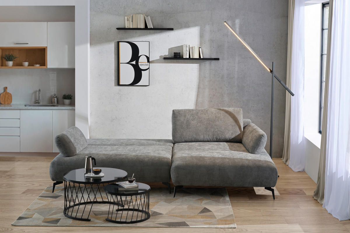 ECKSOFA COLORADO Grau Struktur  - Schwarz/Grau, Design, Textil/Metall (284/186cm) - Livetastic