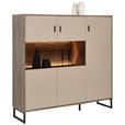 HIGHBOARD 139/135/37 cm  in Eichefarben, Hellgrau  - Eichefarben/Anthrazit, MODERN, Glas/Holzwerkstoff (139/135/37cm) - Carryhome