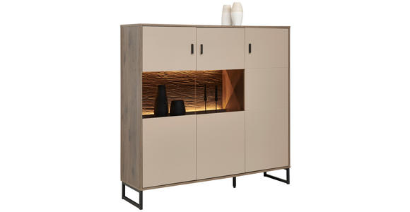 HIGHBOARD 139/135/37 cm  - Eichefarben/Anthrazit, MODERN, Glas/Holzwerkstoff (139/135/37cm) - Carryhome