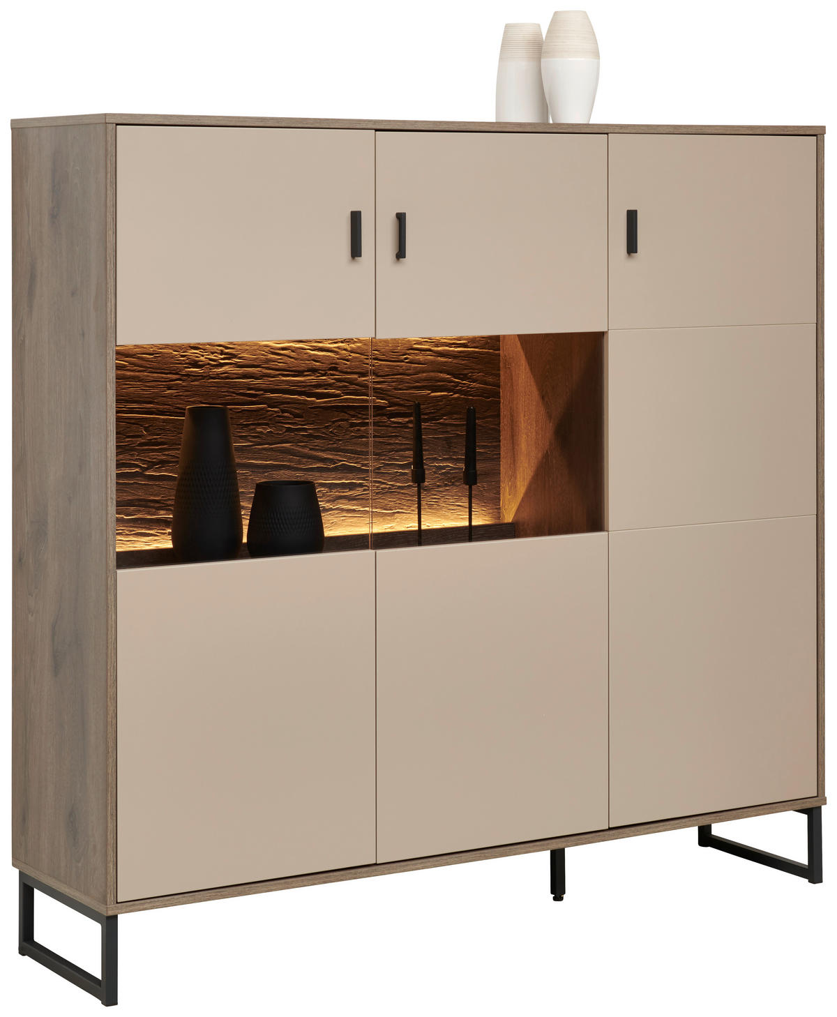 HIGHBOARD  in 139/135/37 cm  - Eichefarben/Anthrazit, MODERN, Glas/Holzwerkstoff (139/135/37cm) - Hom`in