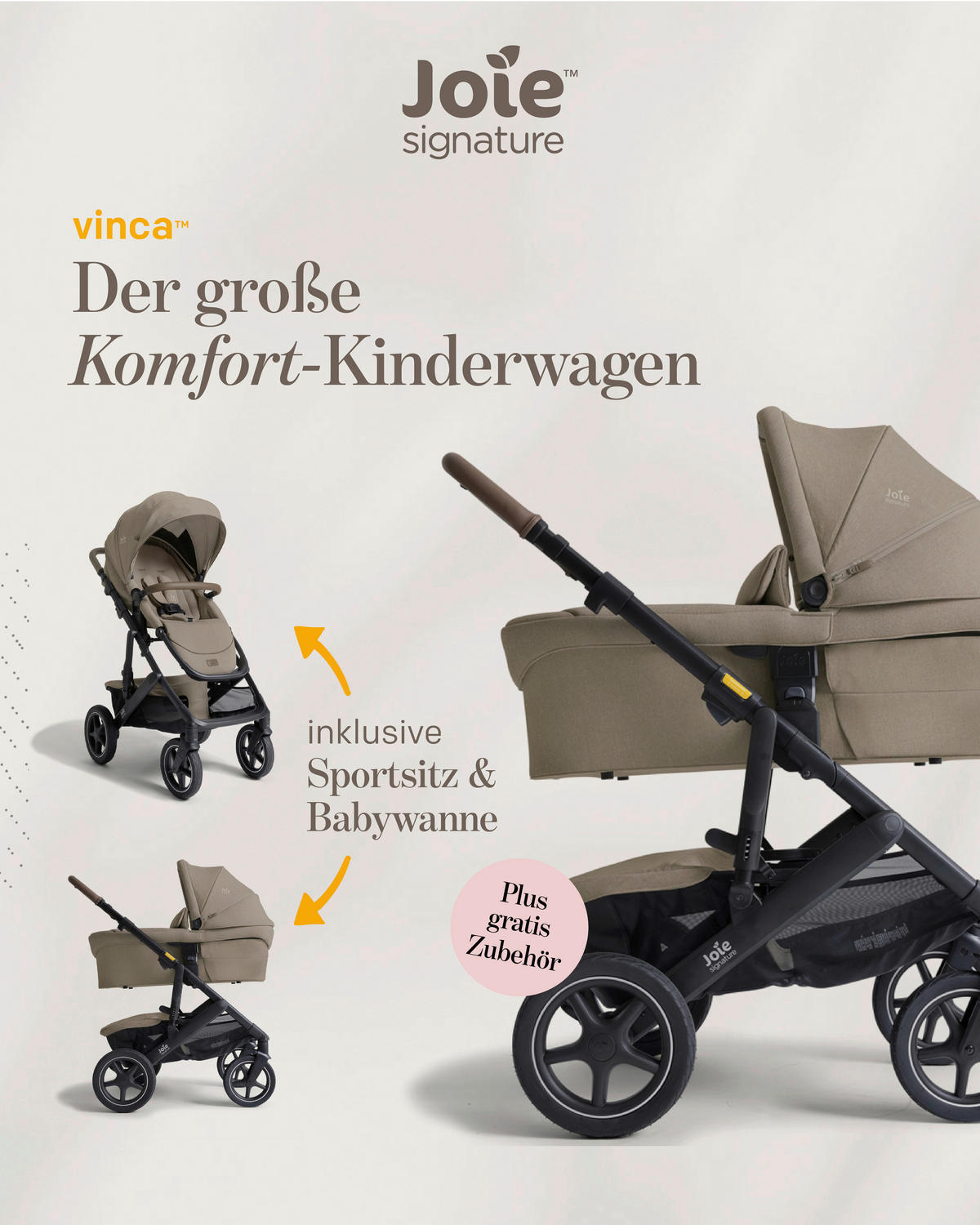 KINDERWAGENSET Vinca 4in1  - Schwarz/Olivgrün, Basics, Metall (65/109/97cm) - JOIE SIGNATURE