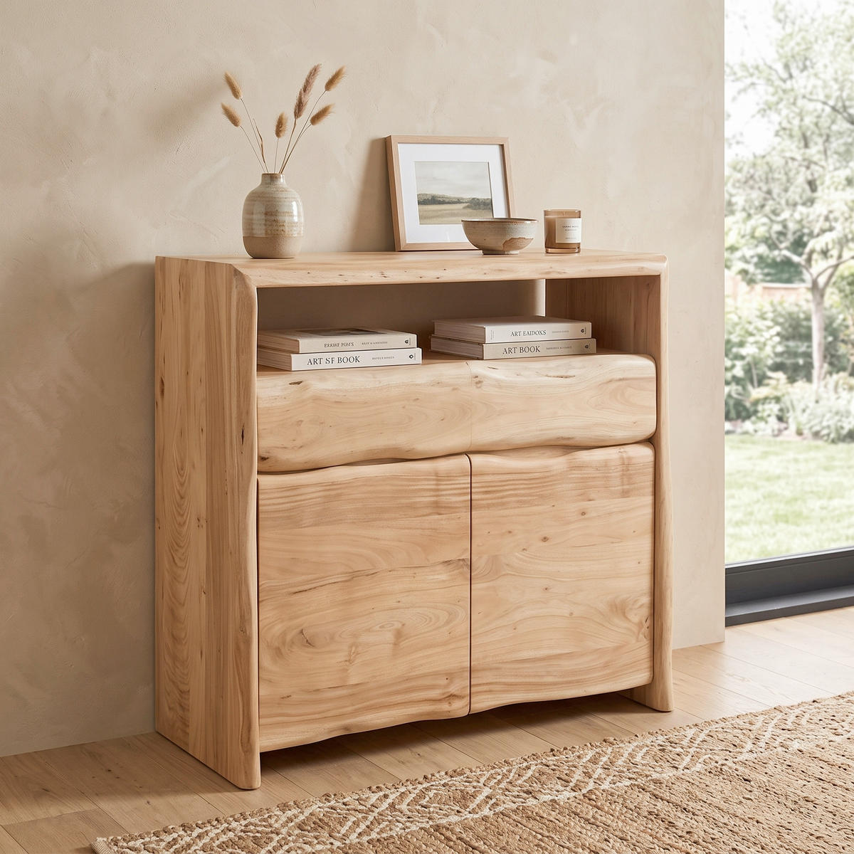 KOMMODE , 90/90/40 cm, 2 Schublade(n)  - Naturfarben, Design, Holz (90/90/40cm) - MID.YOU
