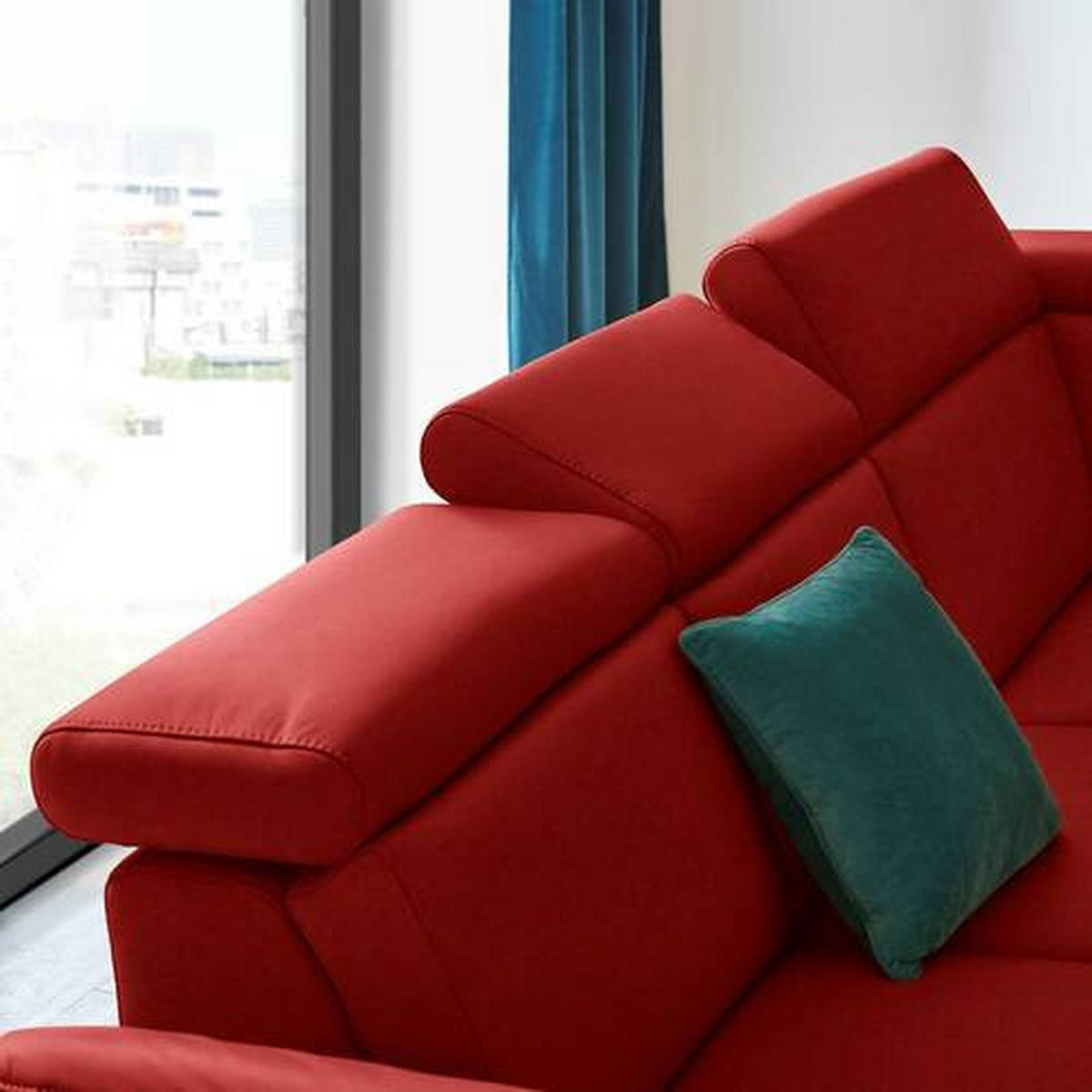 ECKSOFA in Echtleder Rot  - Rot/Schwarz, Design, Leder/Metall (285/239cm) - Cantus