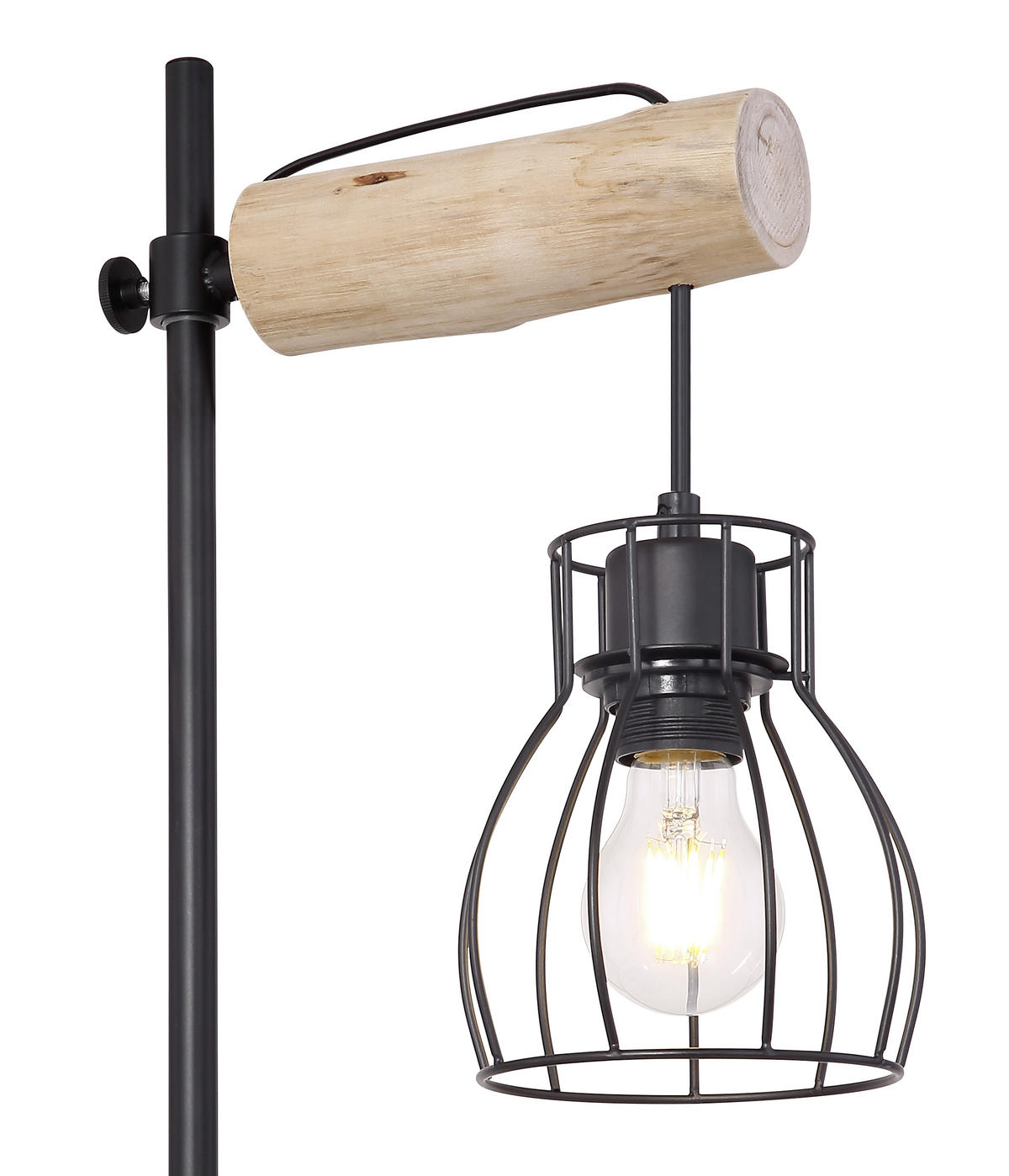 STOLNÍ LAMPA, E27, 33/55 cm  - černá/přírodní barvy, Design, kov/dřevo (33/55cm)