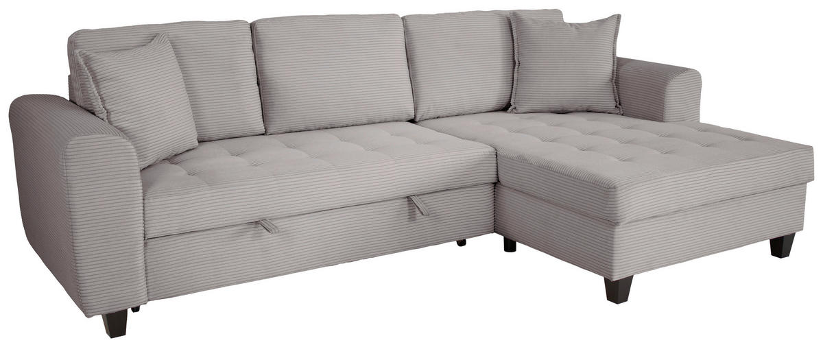 ECKSOFA MORITZ Grau Cord Zierkissen, Bettkasten  - Grau, Trend, Textil (265/155cm) - P & B