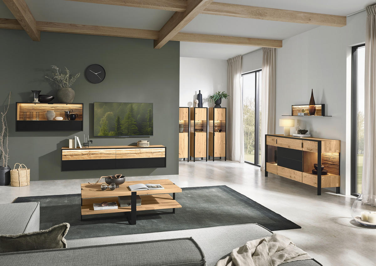 HÄNGEELEMENT Graphitfarben, Eichefarben  120/60/33 cm  - Eichefarben/Graphitfarben, Natur, Glas/Holz (120/60/33cm) - Valdera