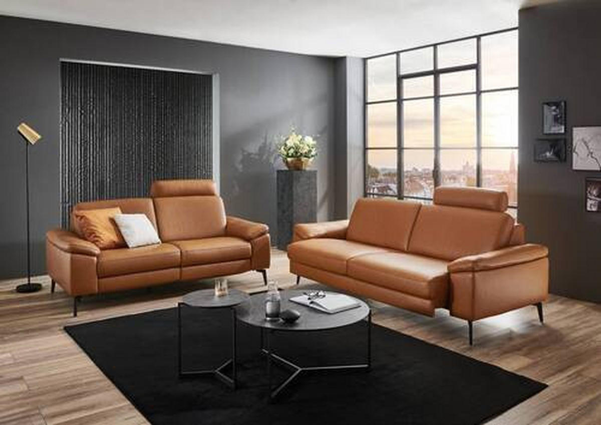 3-SITZER-SOFA in Echtleder Cognac  - Cognac/Schwarz, Design, Leder/Metall (224/88/100cm) - Valdera