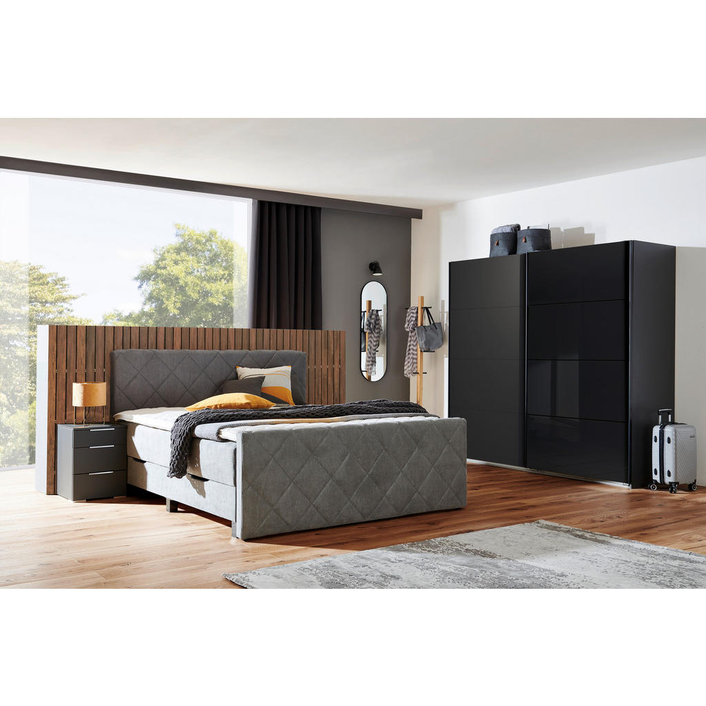 Thumbnail - home24 Boxspringbett, Grau, Textil, Vintage, H3, Höhe ca. 25 cm, 160x200 cm, Bettkasten, gepolstertes Kopfteil, Topper d...