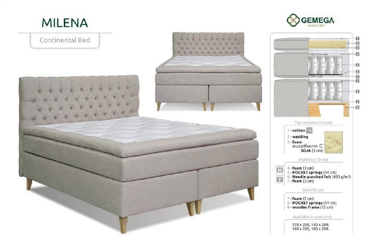 KONTINENTALSÄNG 180/200 cm  i beige  - beige/naturfärgad, Klassisk, metall/trä (180/200cm) - Novel