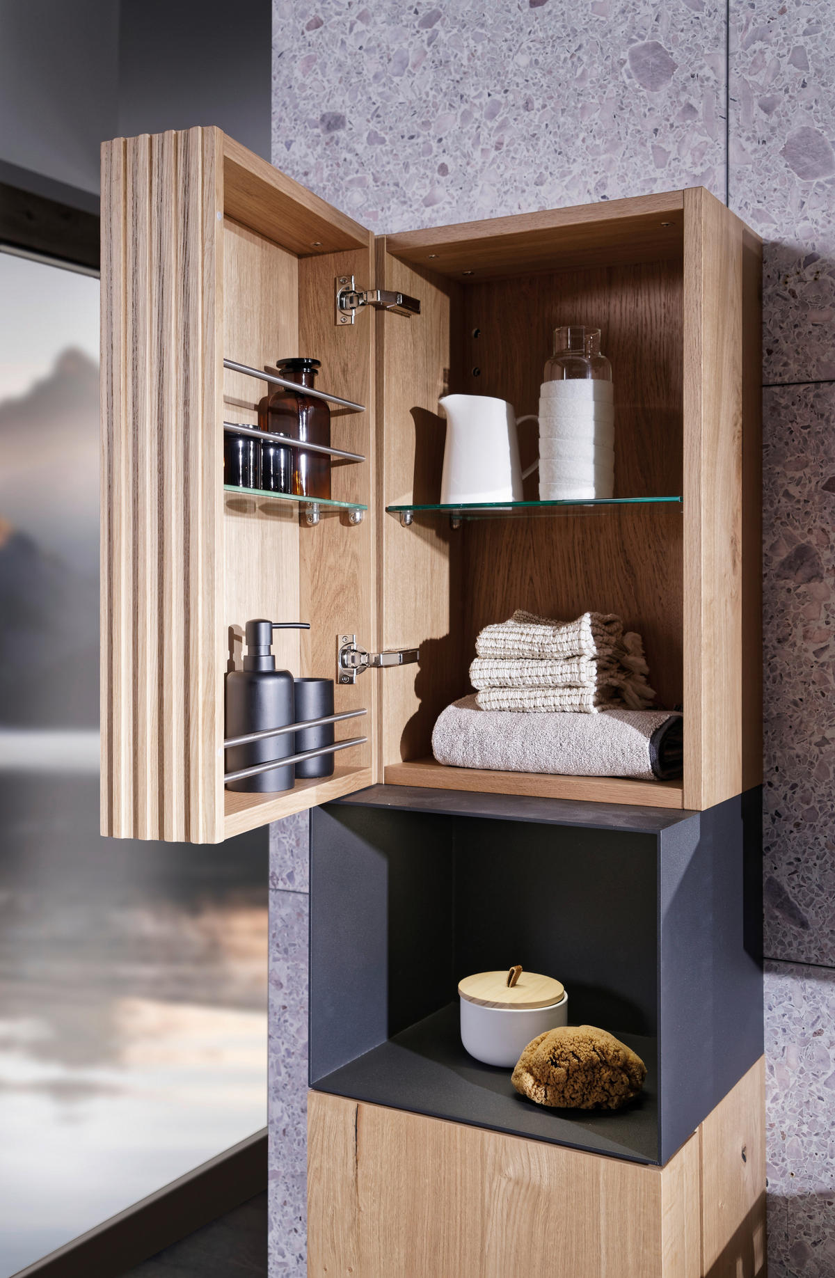 HOCHSCHRANK 39,8/160/36 cm  - Eichefarben/Anthrazit, Natur, Glas/Holz (39,8/160/36cm) - Voglauer