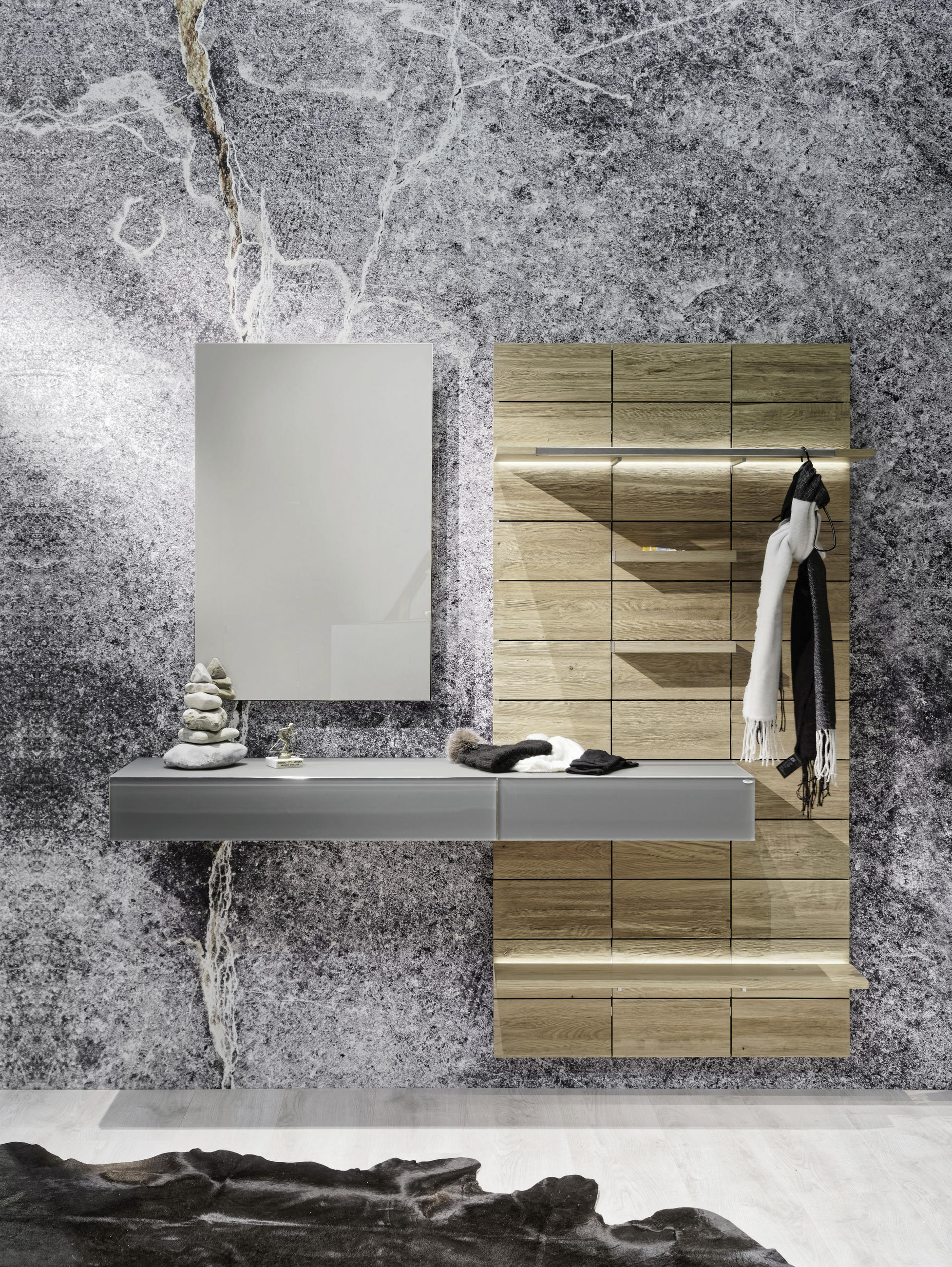 GARDEROBE Grau, Eichefarben - Eichefarben/Grau, Natur, Glas/Holz (192/202/41,5cm) - Voglauer