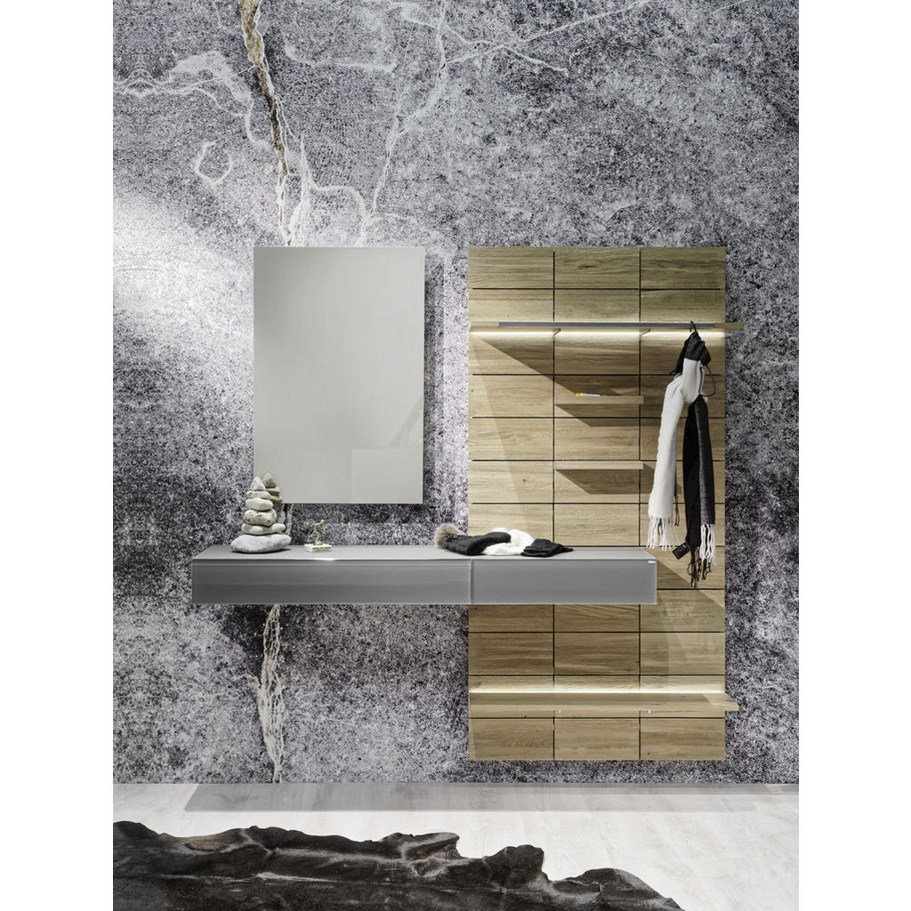 Thumbnail - Voglauer Garderobe, Grau, Eiche, Holz, Metall, Glas, 3-teilig, Wildeiche, furniert, mehrschichtige Massivholzplatte (Tis...