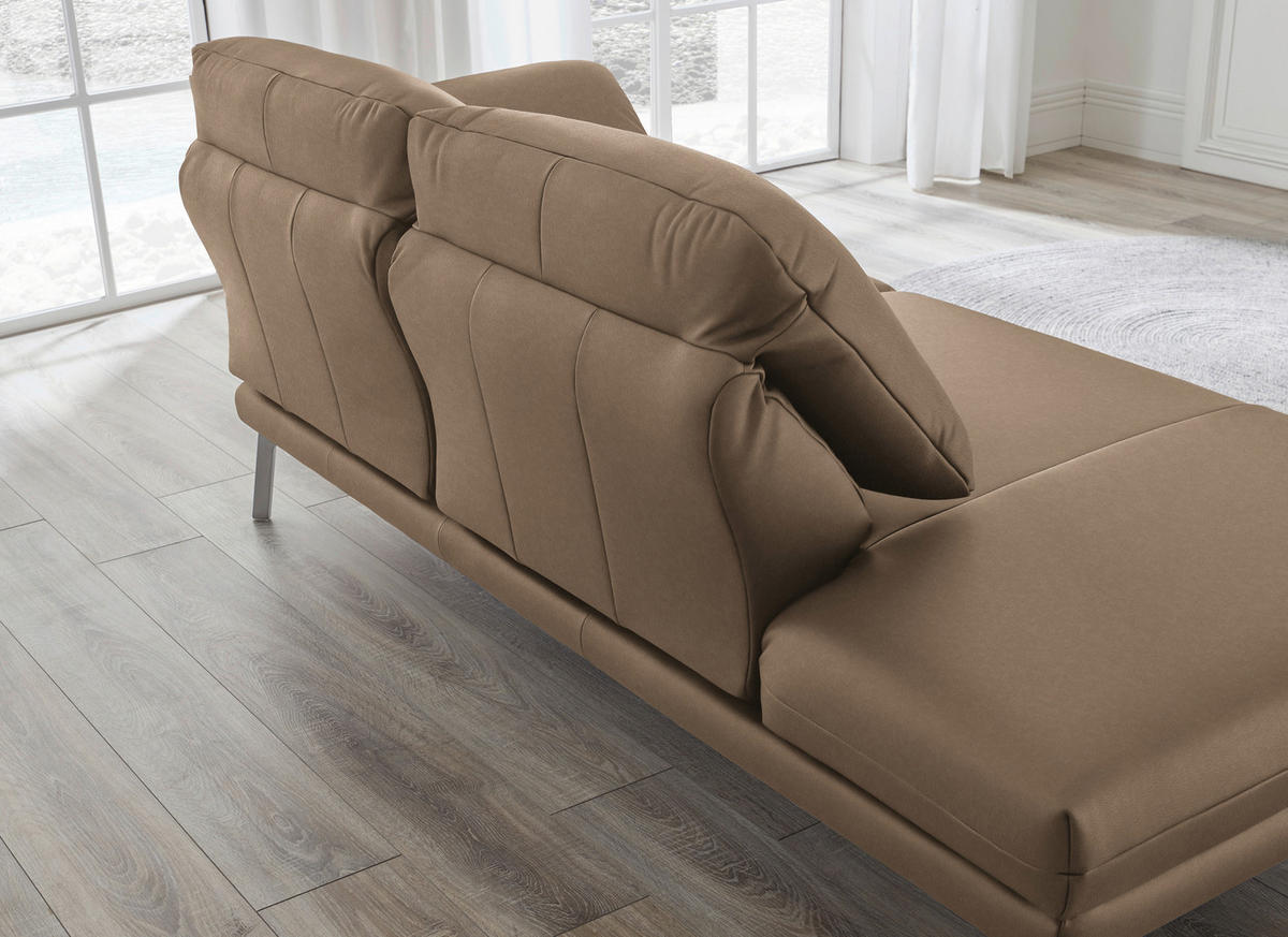 RÉCAMIERE in Echtleder Hellbraun  - Chromfarben/Hellbraun, Design, Leder/Metall (209/85-109/95-16cm) - Dieter Knoll