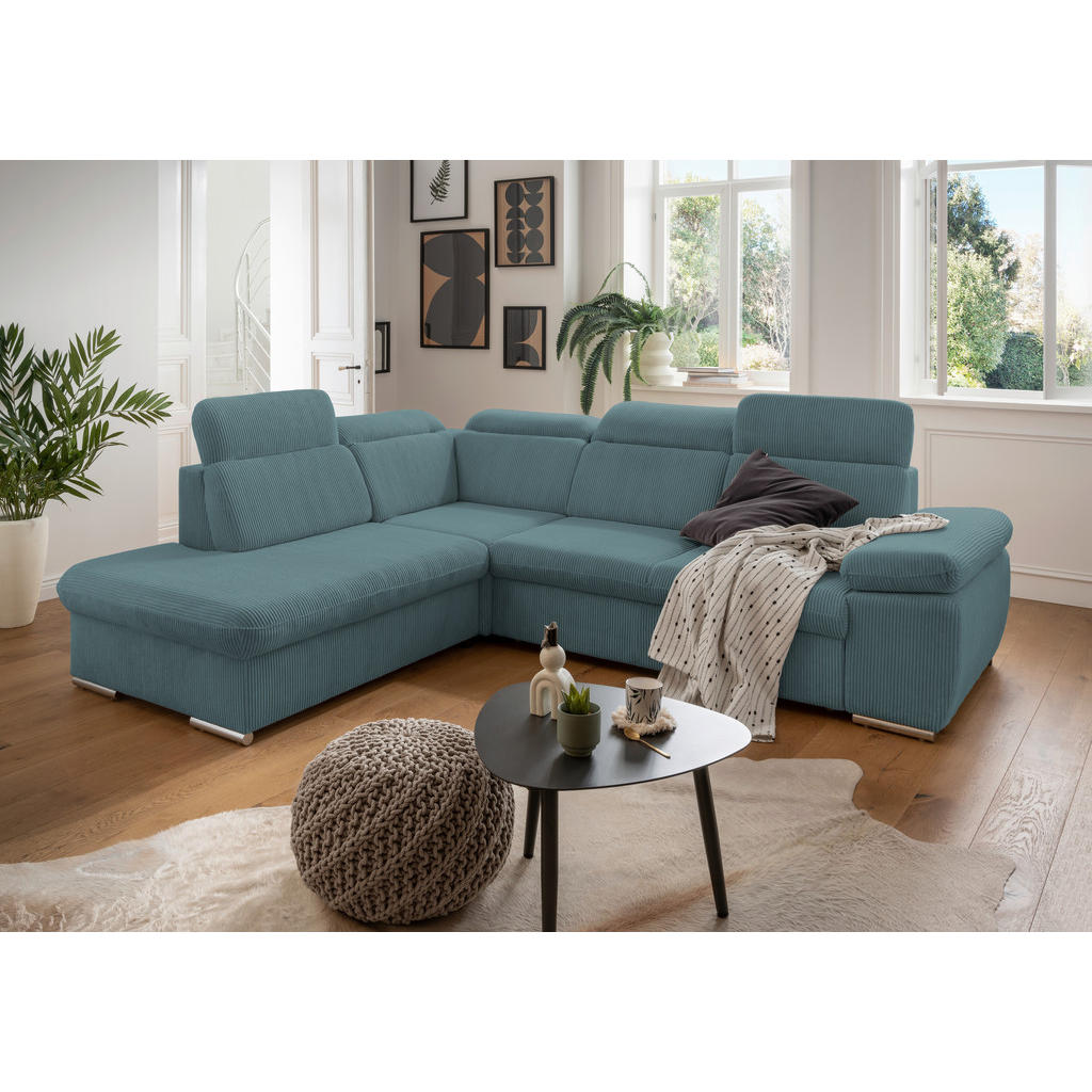 Thumbnail - Livetastic Ecksofa, Petrol, Textil, 5-Sitzer, Ottomane links, 283x228 cm, Rücken echt, Schlafen auf Sitzhöhe, seitenverk...