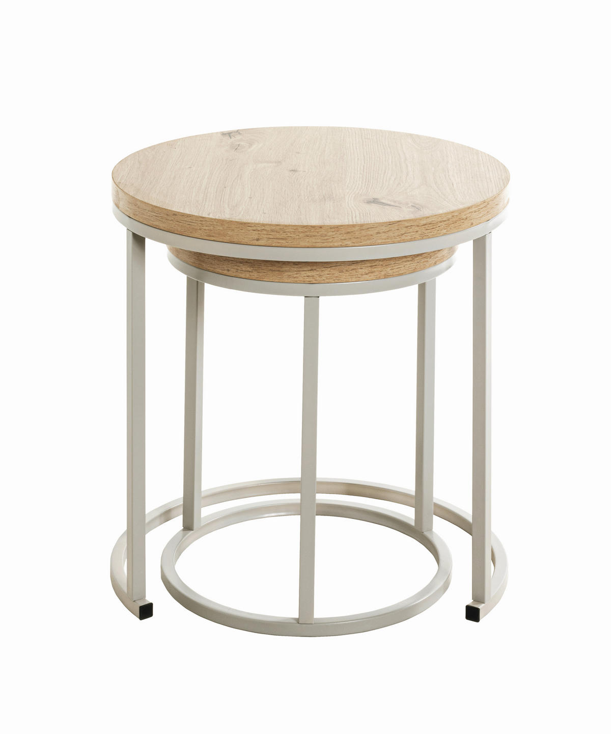 BEISTELLTISCHSET rund Grau, Eichefarben  - Eichefarben/Grau, Trend, Holzwerkstoff/Metall (32-45/32-45/43-49cm)