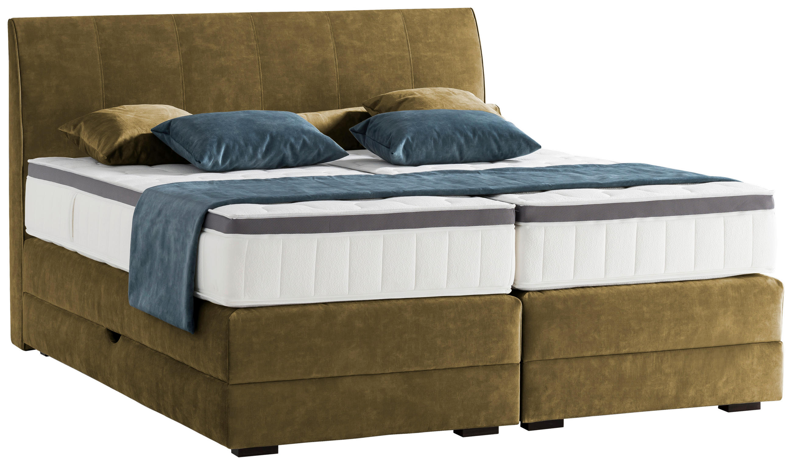 BOXSPRINGBETT 180/200 cm  in Olivgrün  - Wengefarben/Olivgrün, KONVENTIONELL, Holz/Textil (180/200cm) - Novel
