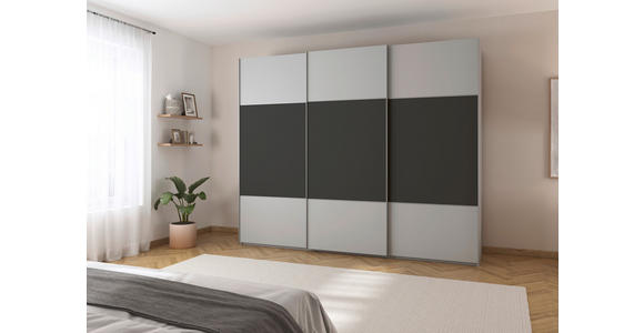 SCHWEBETÜRENSCHRANK 271/223/68 cm 3-türig Graphitfarben, Grau  - Alufarben/Graphitfarben, KONVENTIONELL, Holzwerkstoff/Metall (271/223/68cm) - Novel