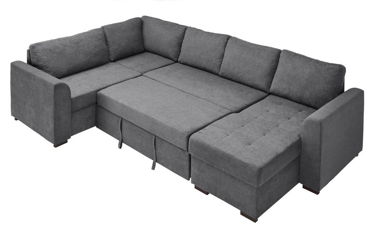WOHNLANDSCHAFT in Webstoff Grau  - Schwarz/Grau, Design, Kunststoff/Textil (205/311/160cm) - Xora