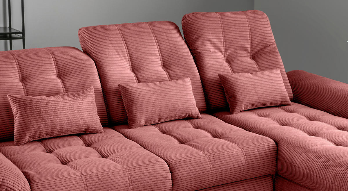 ECKSCHLAFSOFA in Cord Koralle  - Koralle/Schwarz, Modern, Textil/Metall (273/189cm) - Livetastic