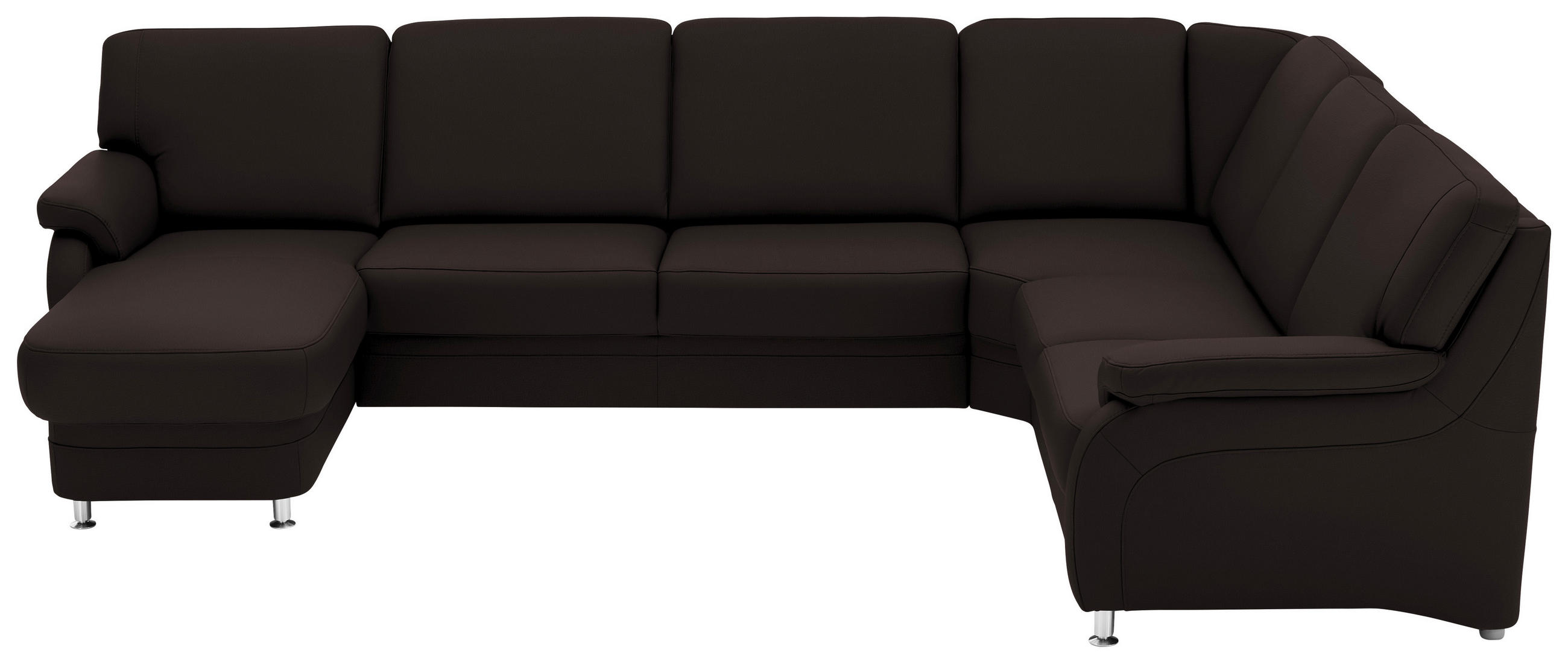 WOHNLANDSCHAFT Echtleder Schwarzbraun  - Schwarzbraun/Alufarben, Konventionell, Leder/Metall (165/329/239cm) - Beldomo Premium