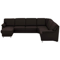 WOHNLANDSCHAFT Echtleder Schwarzbraun  - Schwarzbraun/Alufarben, Konventionell, Leder/Metall (165/329/239cm) - Beldomo Premium