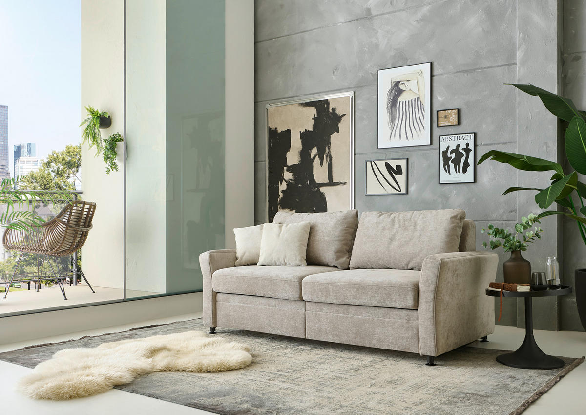 SCHLAFSOFA Chenille Hellbraun  - Hellbraun/Schwarz, KONVENTIONELL, Textil/Metall (186/90/100cm) - Beldomo Style