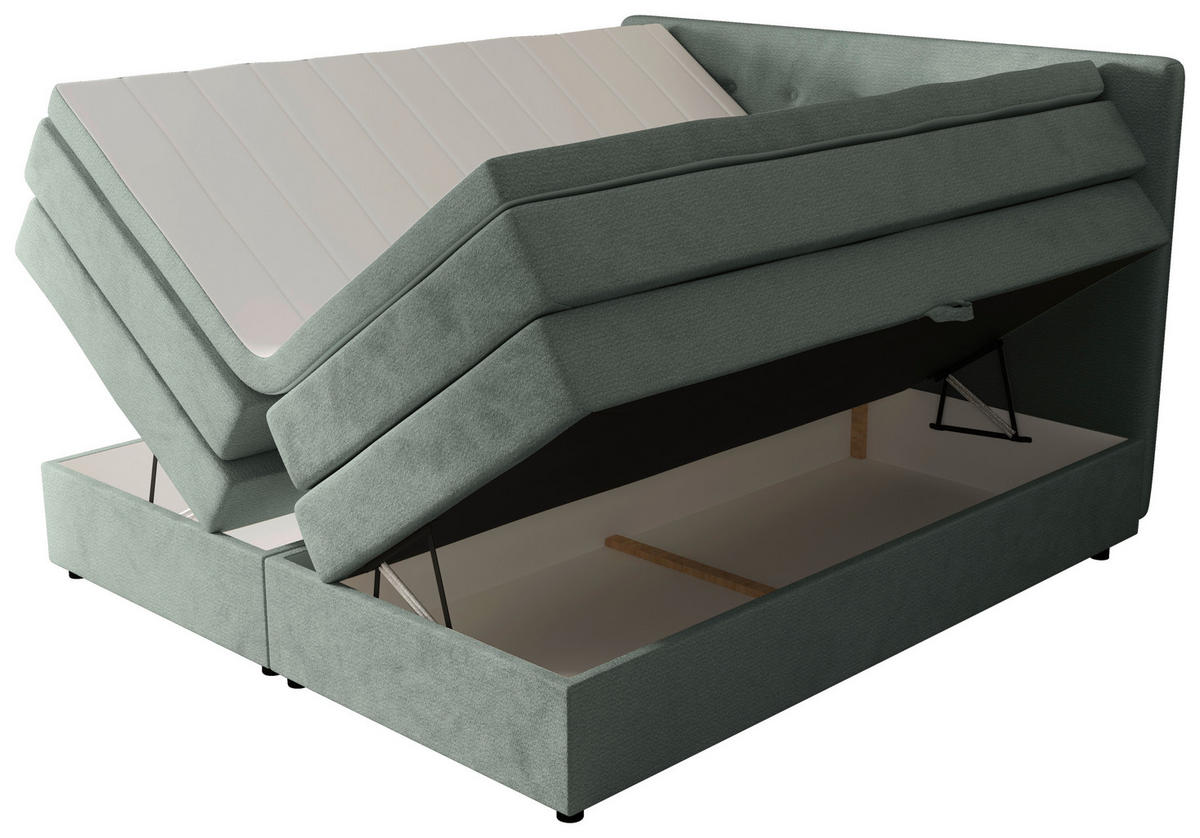 BOXSPRINGBETT 200/200 cm,  in Silberfarben, gepolstertes Kopfteil, Bettkasten, Topper, Matratzen, H2 + H3 = mittel + fest  - Silberfarben/Schwarz, KONVENTIONELL, Kunststoff/Textil (200/200cm) - Chameo