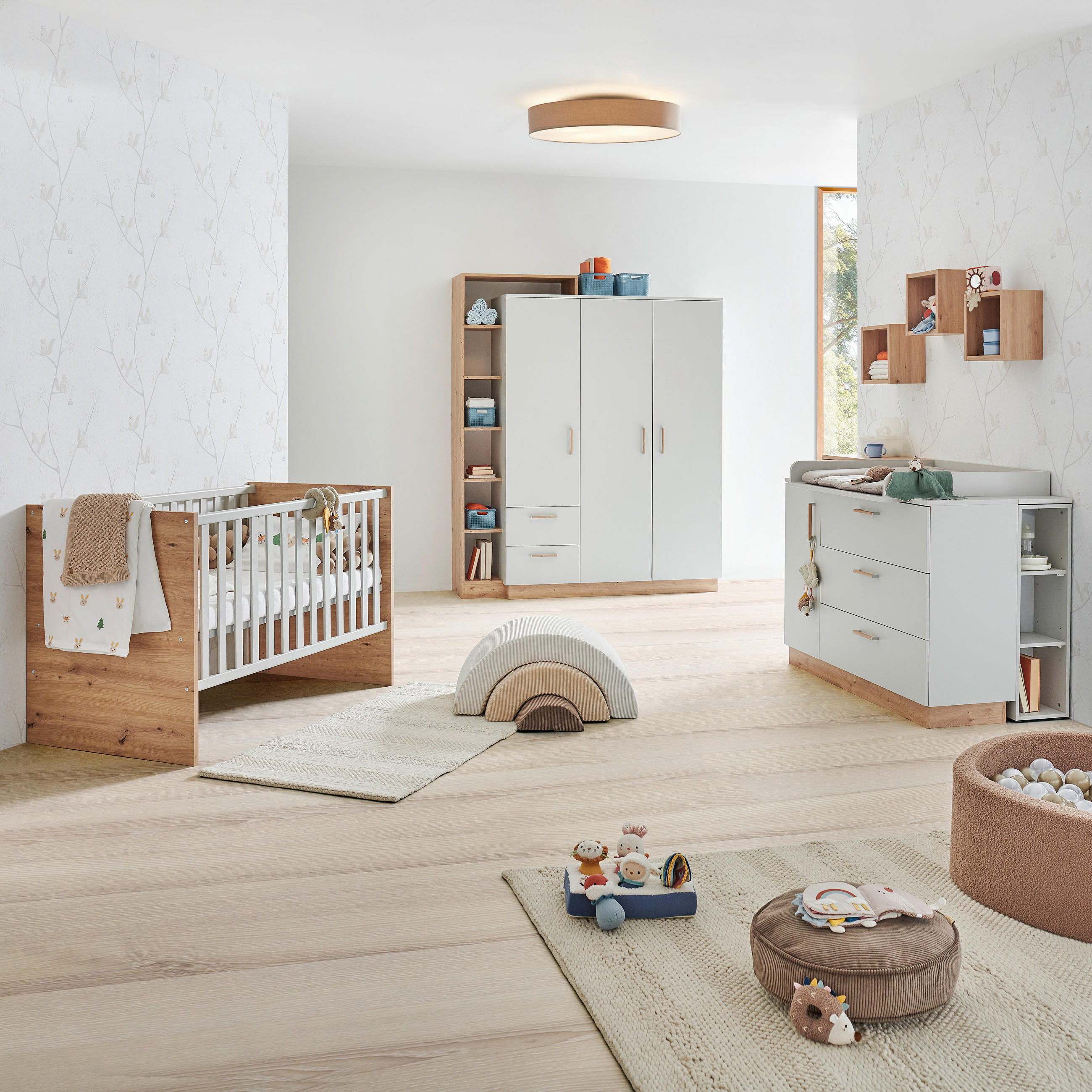 BABYKLEIDERSCHRANK Leo  - Eichefarben/Grau, Trend, Holzwerkstoff/Kunststoff (147/196/51cm) - Jimmylee