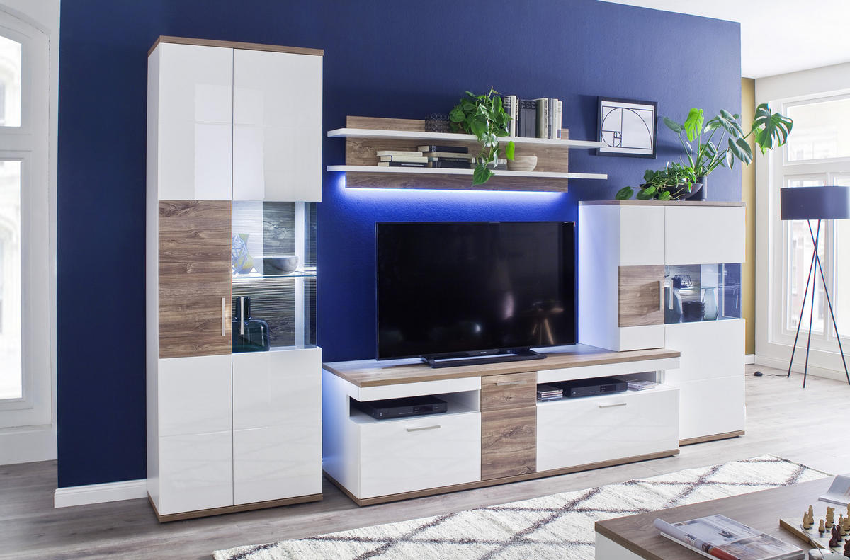 MEDIABÄNK i vit, ekfärgad  - vit/nickelfärgad, Design, metall/trämaterial (180/55/50cm) - Livetastic