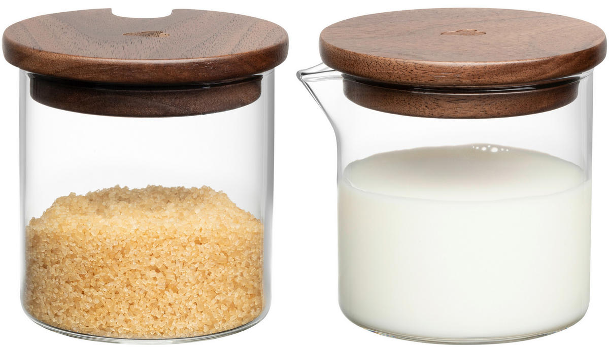 MILCH- UND ZUCKER-SET NOVO LEGNO  Holz, Glas  - Klar/Braun, Design, Glas/Holz (7,8/7,5/7,8cm) - Leonardo