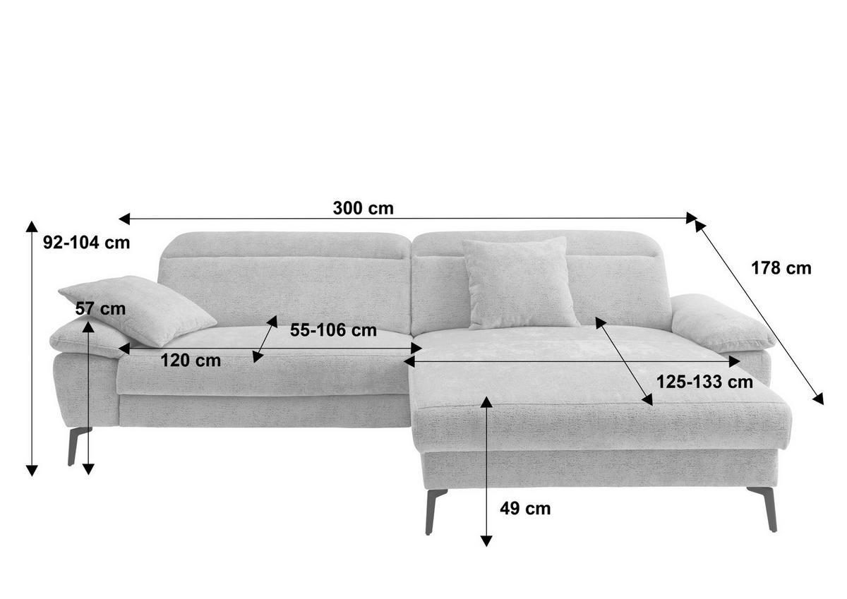 ECKSOFA CANCELLI in Chenille Rostfarben  178/300 cm  - Rostfarben/Schwarz, KONVENTIONELL, Textil/Metall (178/300cm) - Livetastic