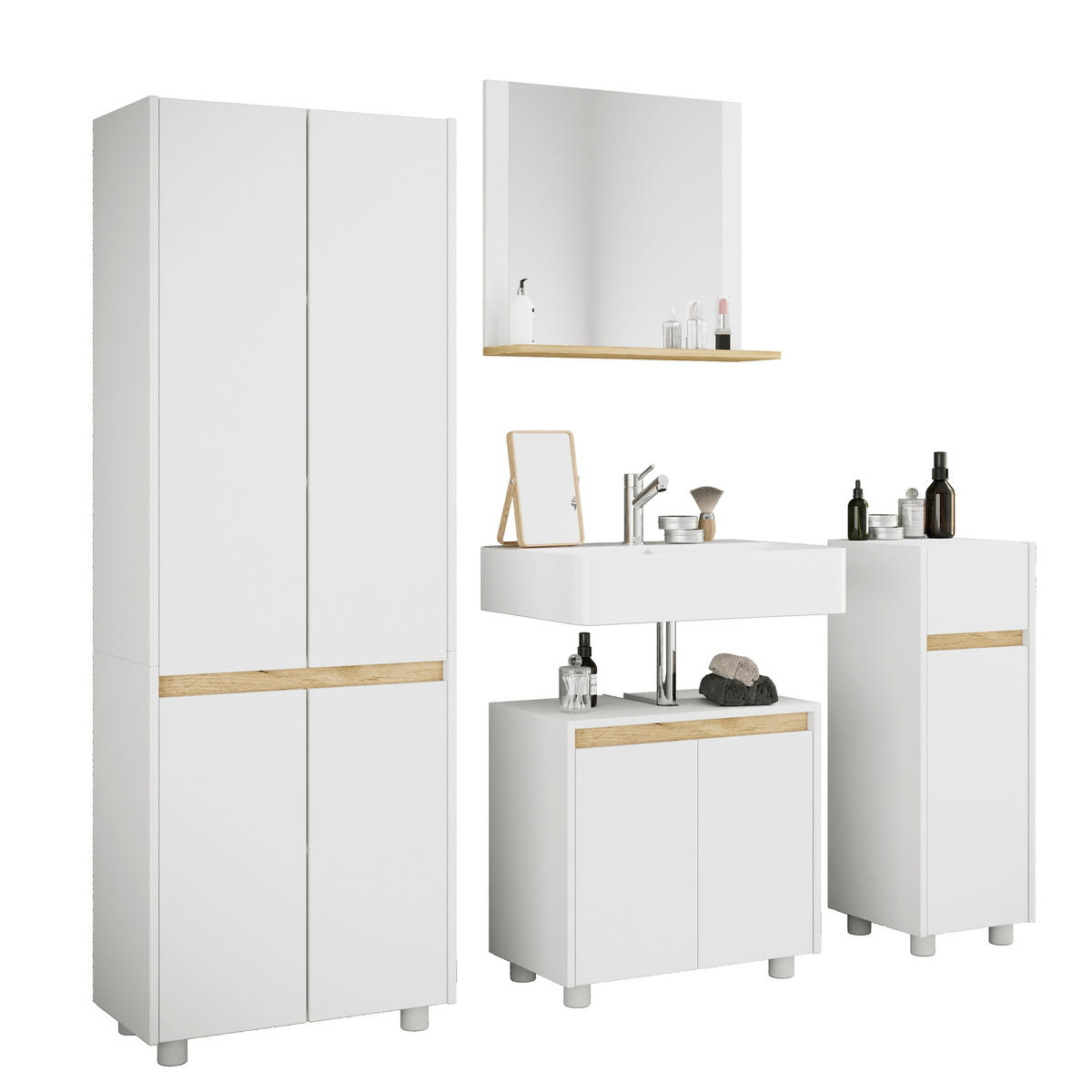 BADEZIMMER 4-teilig  in 154 cm  - Honigeiche/Silberfarben, Trend, Holzwerkstoff/Kunststoff (154cm) - MID.YOU