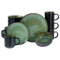 KOMBISERVICE Grün, Schwarz Nordic Fjord Beige 16-teilig 4 Personen  - Schwarz/Grün, Basics, Keramik - Creatable