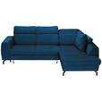 ECKSOFA Blau Chenille  inkl. Zierkissen, Bettkasten, Schlaffunktion, Rücken echt, Kopfteilverstellung, Liegefläche im Originalstoff  - Blau/Schwarz, KONVENTIONELL, Textil/Metall (266/185cm) - Carryhome