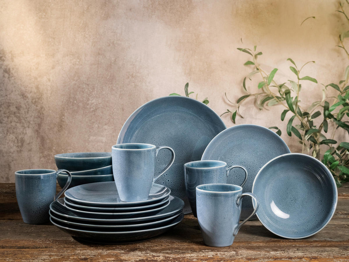 KOMBINOVANÝ SERVIS, 16-dielne, kamenina - modrá, keramika (34/31/33cm) - Creatable