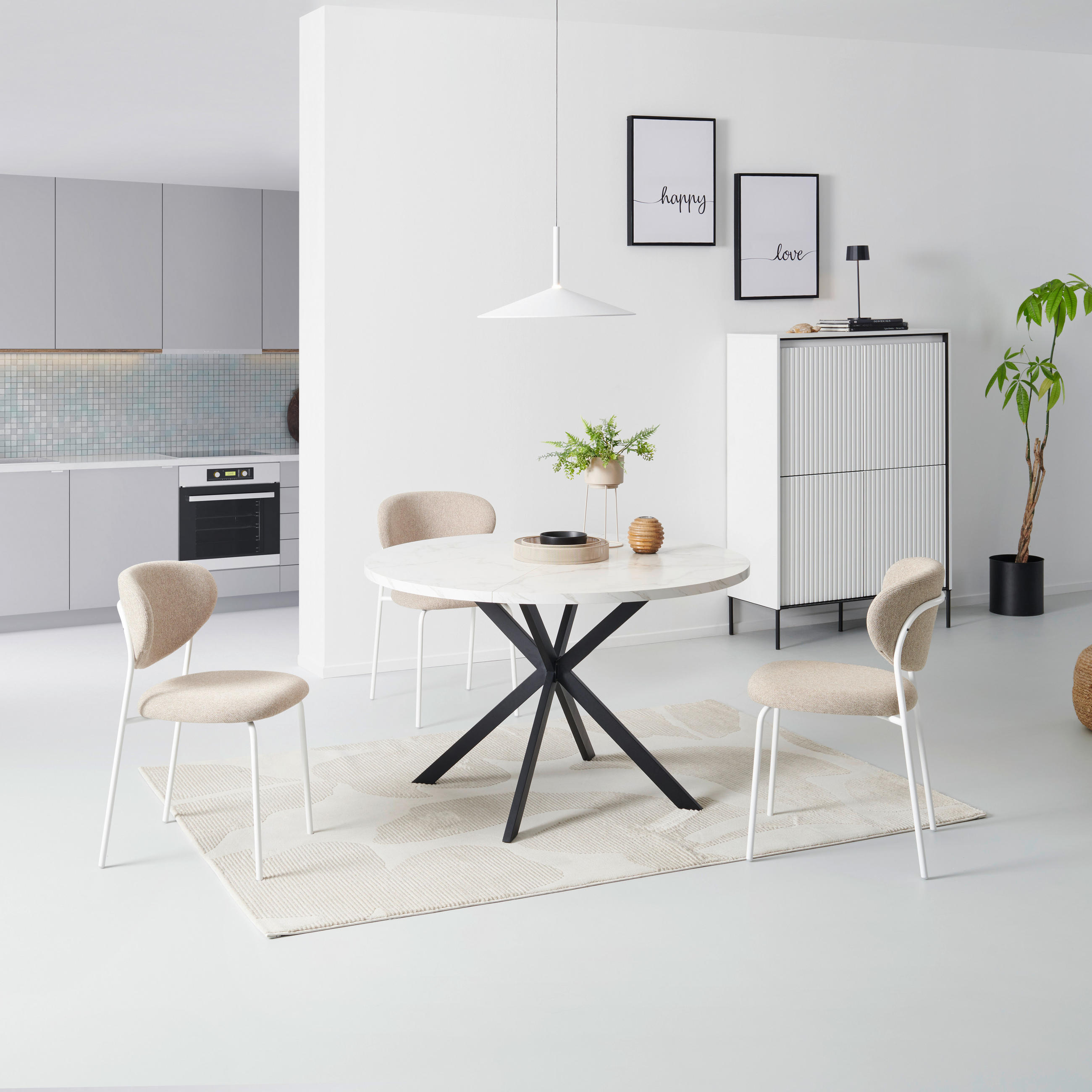 ESSTISCH in Metall, Holzwerkstoff 120/120/75 cm  - Schwarz/Weiß, MODERN, Holzwerkstoff/Metall (120/120/75cm) - MID.YOU