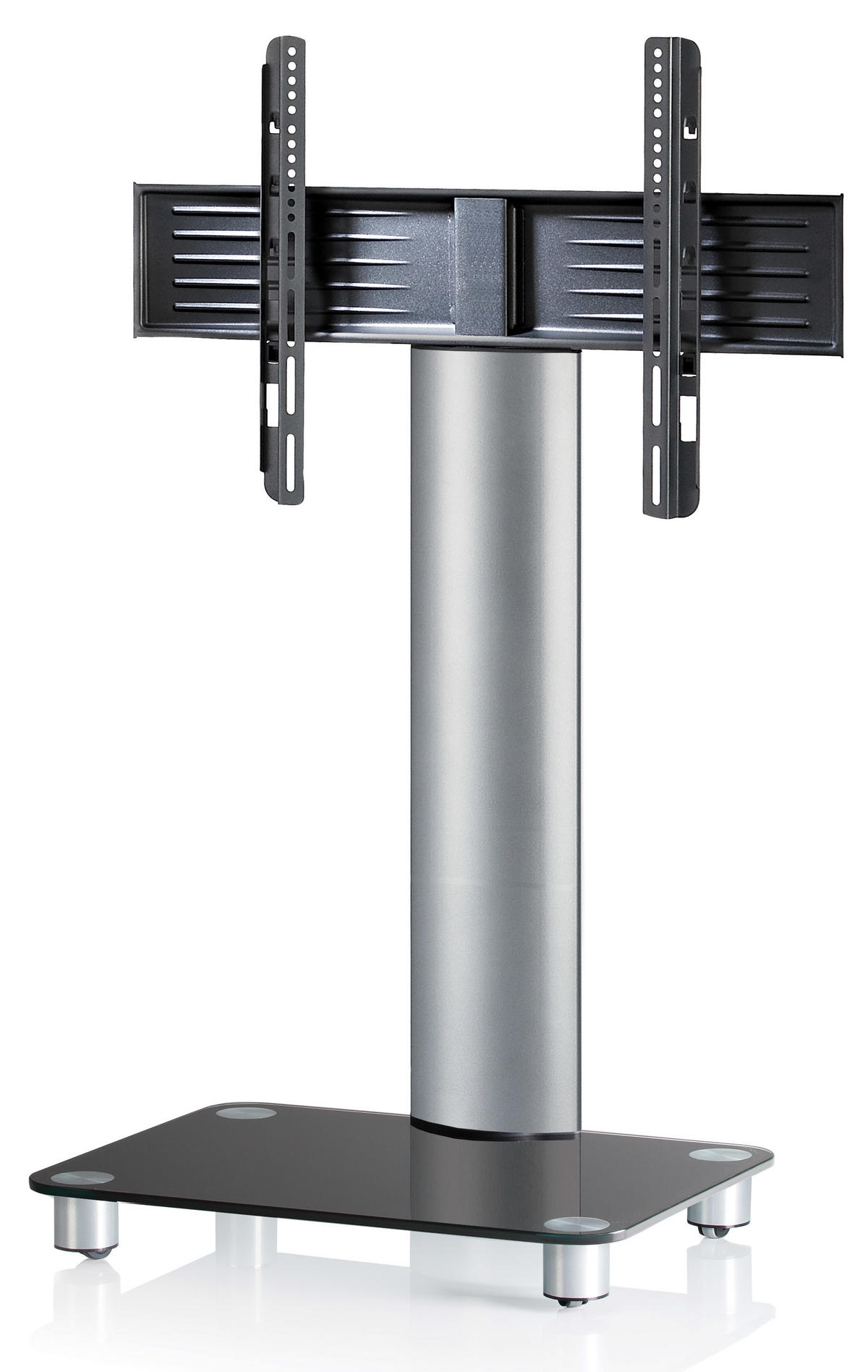 TV-Rack in Schwarz/Silberfarbe - Silberfarben/Schwarz, Konventionell, Glas/Metall (60/100/44cm) - MID.YOU