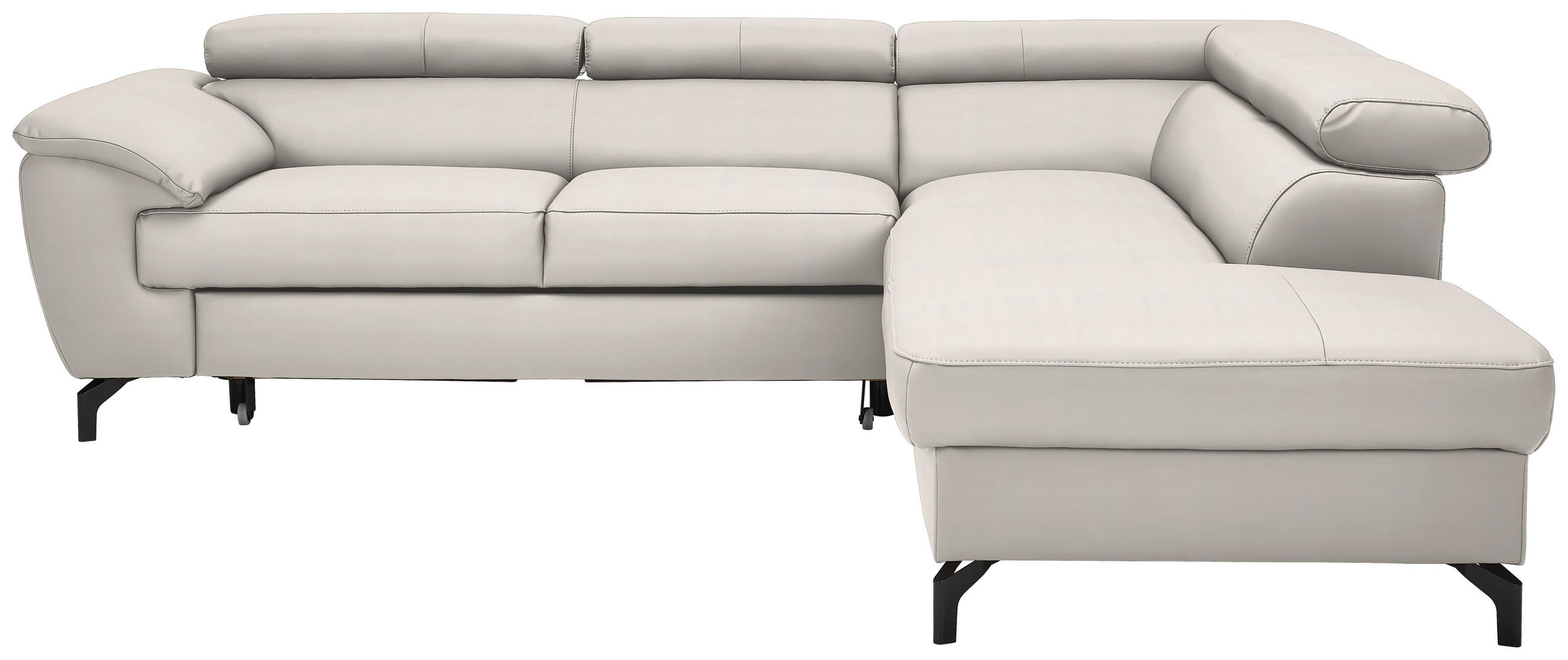 ECKSOFA in Echtleder Ecru  - Ecru/Schwarz, Design, Leder/Metall (256/220cm) - Celina Home