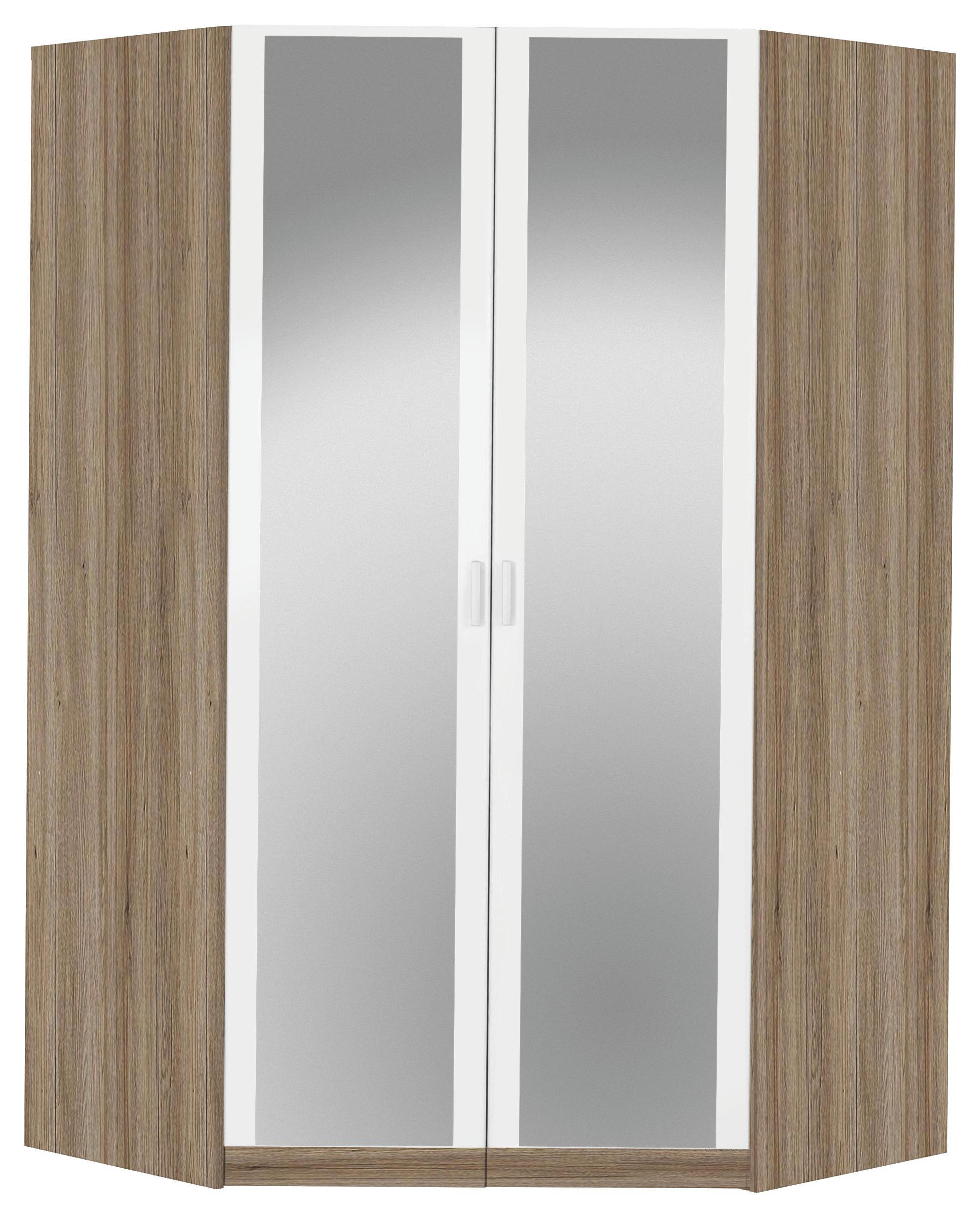 Begehbarer Eckschrank in Weiß, Eichefarben