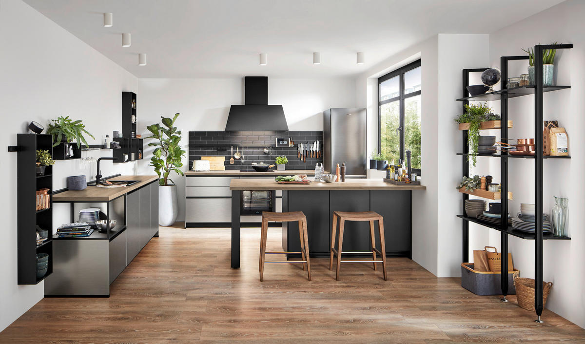 EINBAUKÜCHE 808  - Edelstahlfarben, Design, Holzwerkstoff - Celina