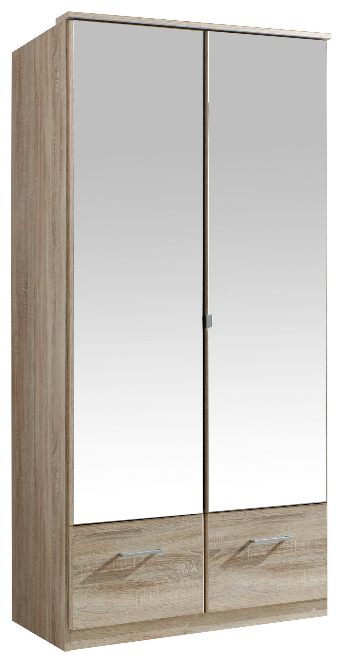 DREHTÜRENSCHRANK 90/199/58 cm,  in Eichefarben, 2-türig  - Eichefarben/Alufarben, KONVENTIONELL, Glas/Holzwerkstoff (90/199/58cm) - MID.YOU